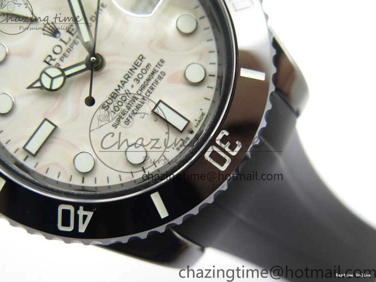 0109 Submariner 40mm Black Ceramic 5GF Best Edition Cream Dial on Black Rubber Strap SA Neat 2470